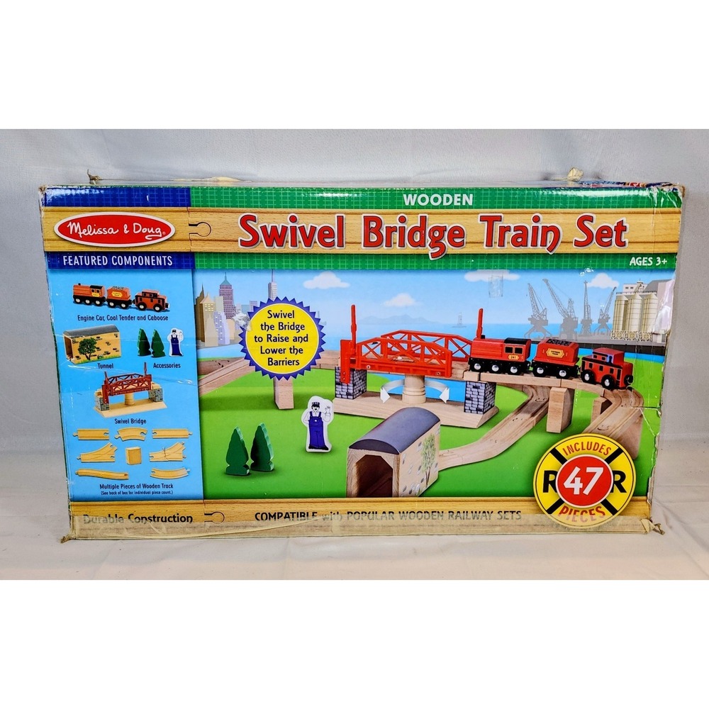 Beautiful Melissa & Doug Wooden Swivel Bridge Train Set Learning And Adventure